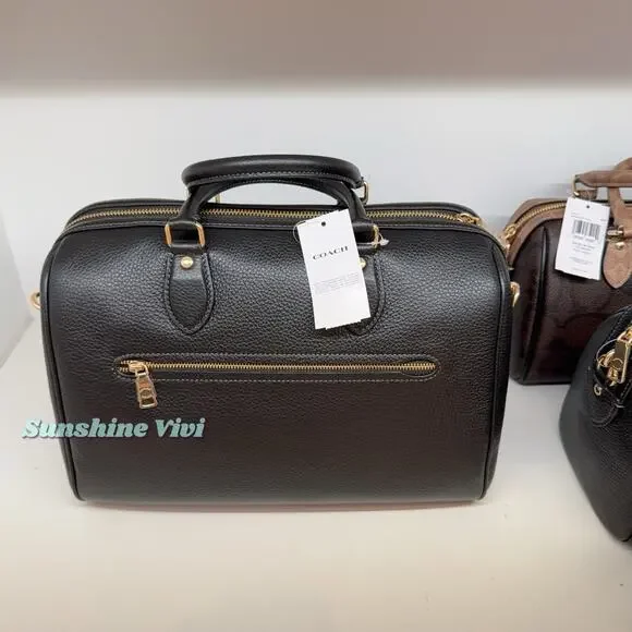 NWT Coach Rowan Large Satchel Bag Leather CV960 Gold/Black - Picture 3 of 11